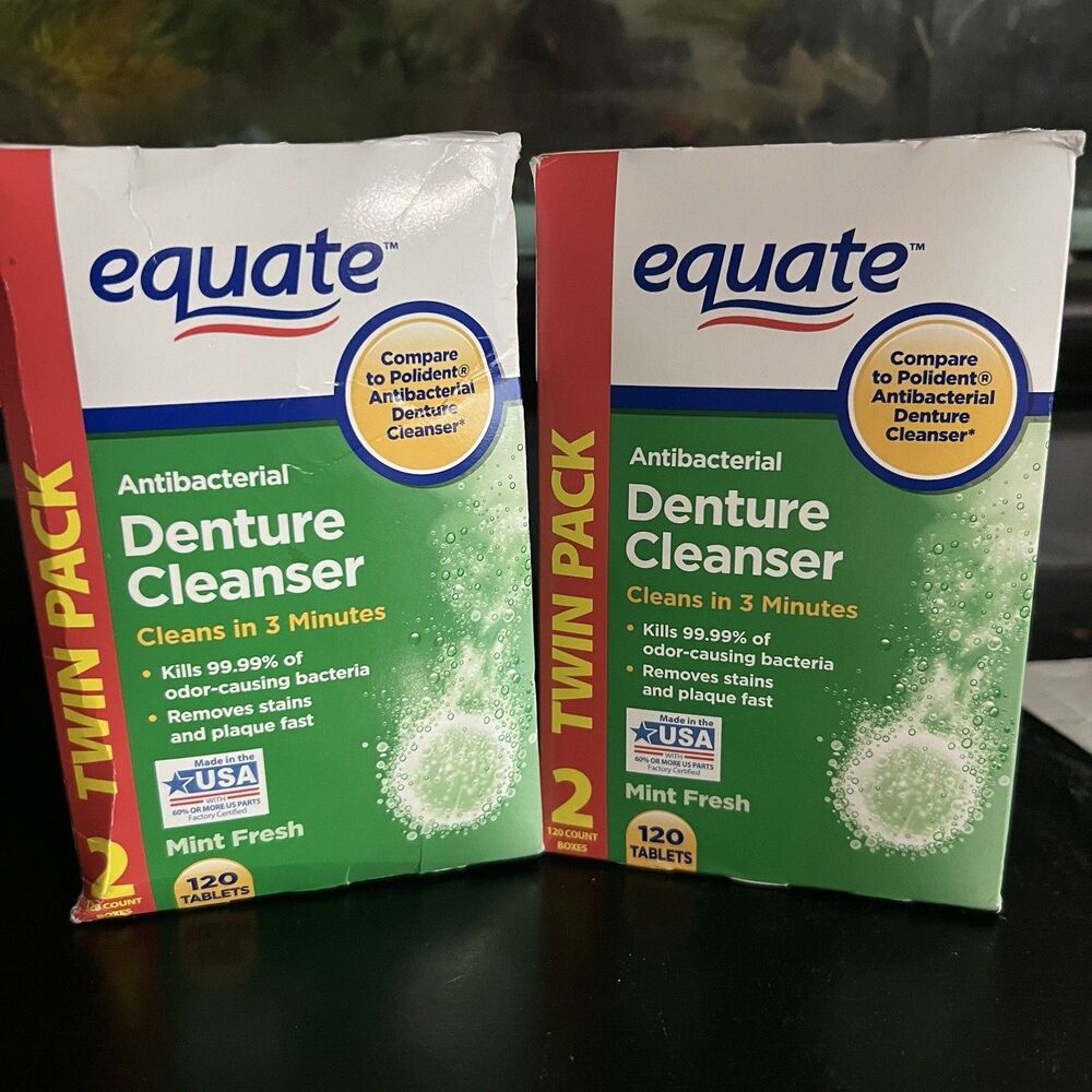 Denture Cleanser- Mint Fresh Antibacterial Twin Pack 240 Tablets- Equate